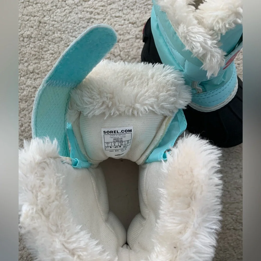 Sorel Toddler Size 7 Snow Commander Winter Boots in Light Blue Teal